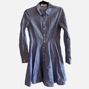 BCBGeneration Blue and White Long Sleeve Collared Button-Down Shirt-Dress Size 2